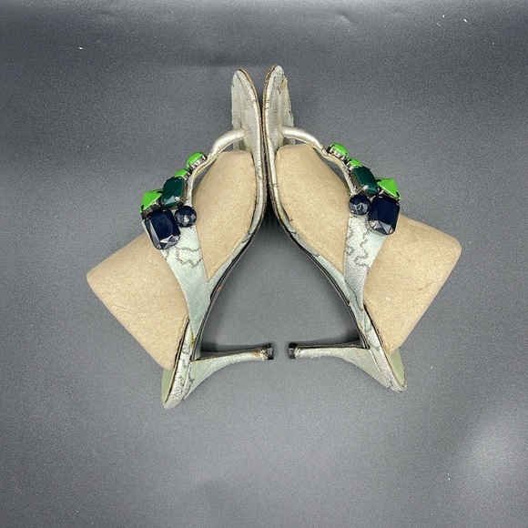 PRADA Sz 36.5 EU/ 6 US Silver & Green Kitten Heels - Picture 5 of 14